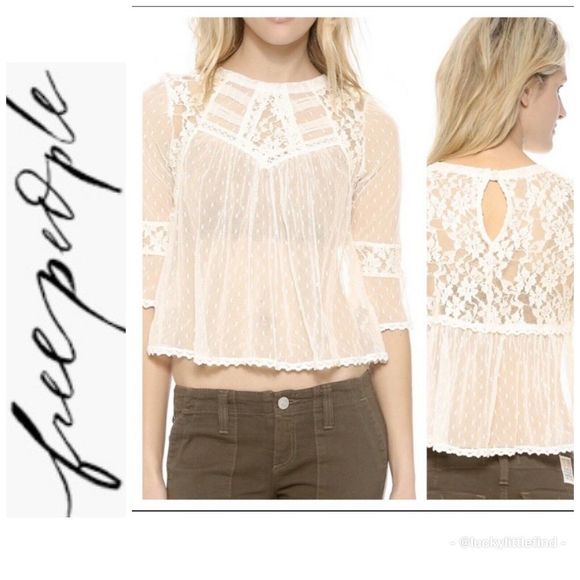 Free People Tops - Free People Ivory Modern Romance Sheer Lace Top M
